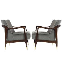 Gio Ponti Style Sculptural Walnut Lounge Chairs