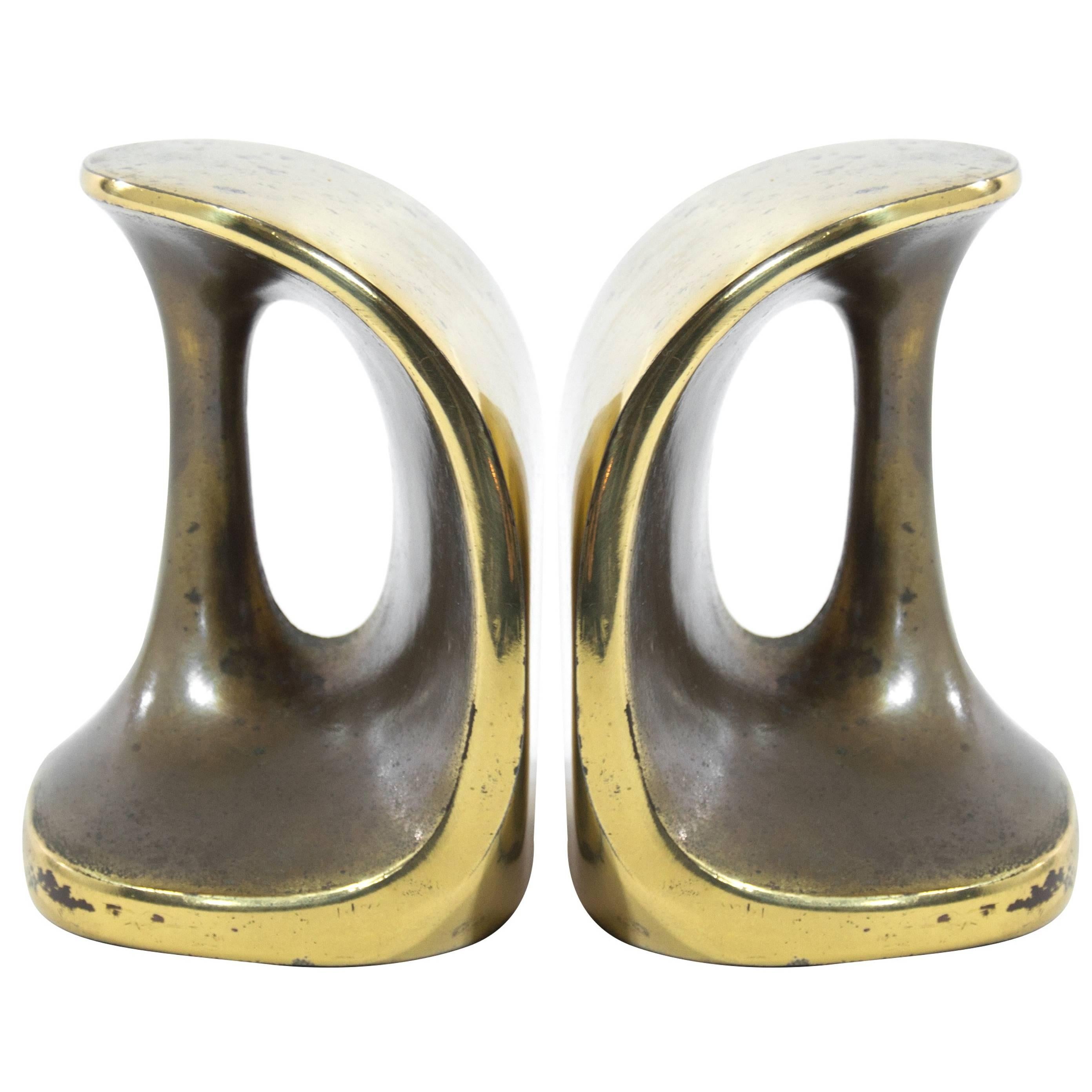 Patinated Brass Bookends by Ben Seibel for Jenfred Ware