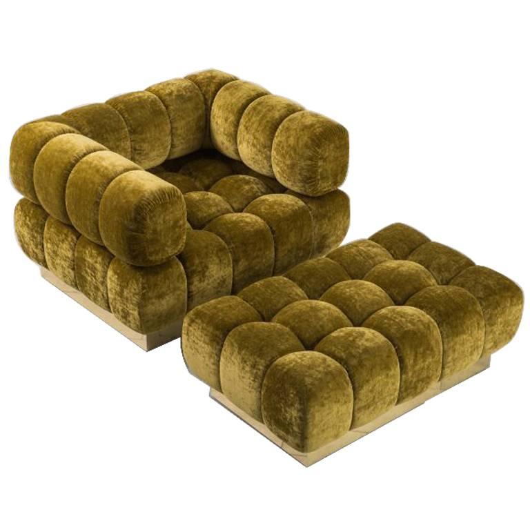 Todd Merrill Custom Originals Tufted Club Chair and Ottoman For Sale