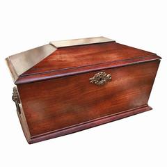Antique Three Section Mahogany Tea Caddy in a Sarcophagus, 19th Century