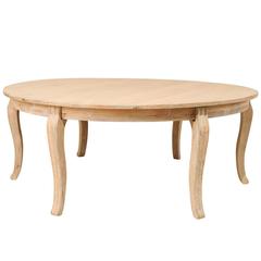 Lovely Round Bleached Wood Large Dining Table with Cabriole Legs