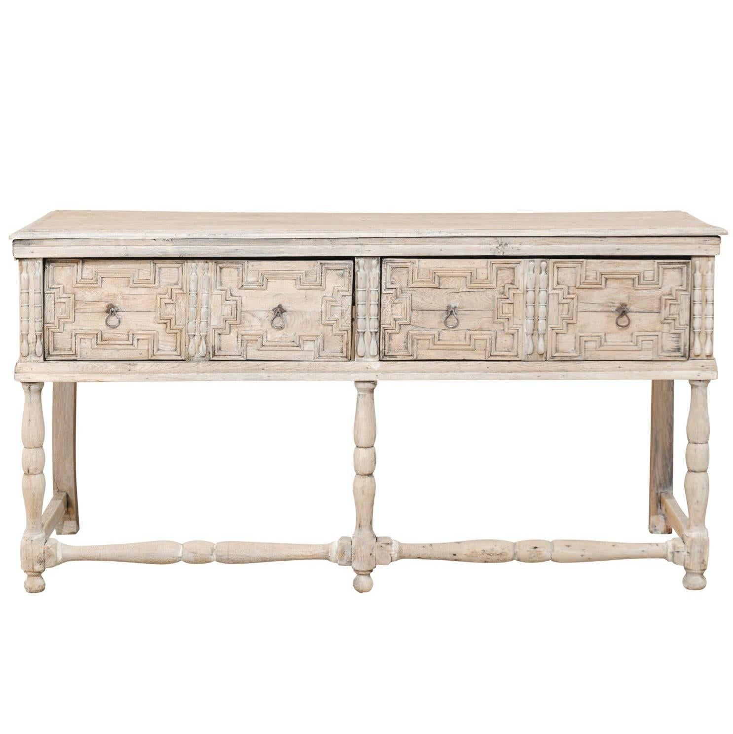 English 18th Century Console Table in Bone, Grey & White with Geometric Pattern