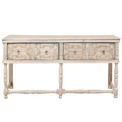 English 18th Century Console Table in Bone, Grey 
White with Geometric Pattern