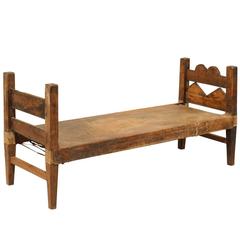 Brazilian Single Hide and Wood Daybed or Bench from the Mid-20th Century