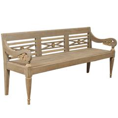 Colonial Hand-Carved Teak Wood Daybed Bench For Sale at 
