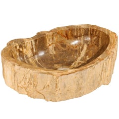 Vintage Polished Petrified Wood Sink of Neutral Cream, Tan, Light Brown and Beige Hues