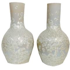 Pair of Contemporary Large Chinese Ceramic Glazed Crackle Vases