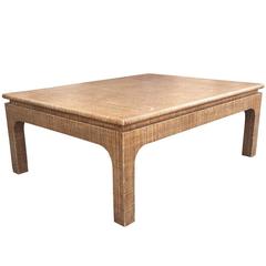 Karl Springer Style Raffia Covered Coffee Table