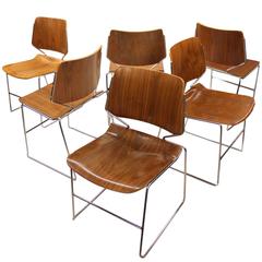 Set of Vintage 1970s Mid-Century Modern Walnut Krueger Matrix Stacking Chairs