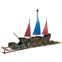 Early 20th Century American Folk Art Ship with Waves Sculpture