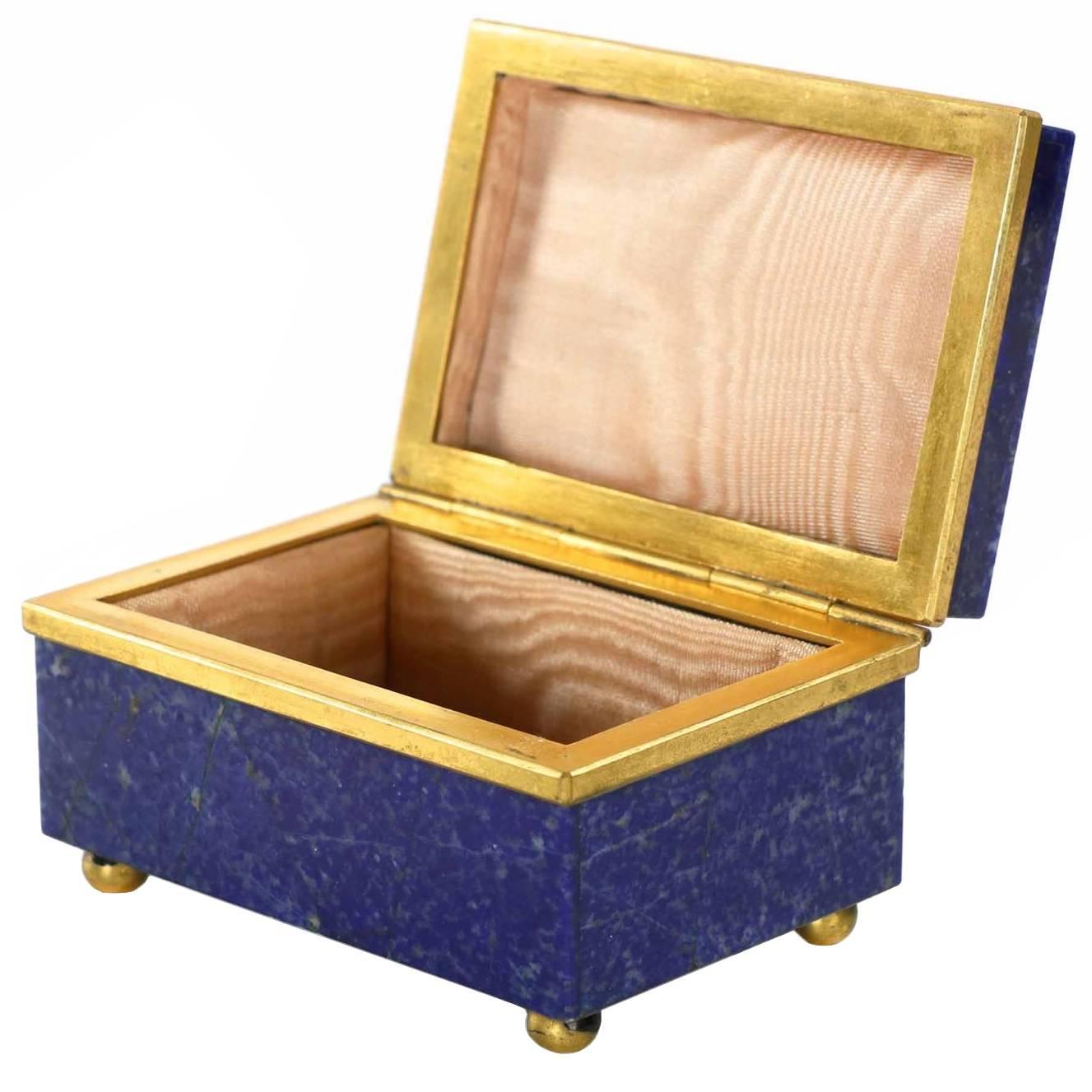 Exquisite Lapis Lazuli Gilt Bronze Jewelry Dresser Box, 20th Century