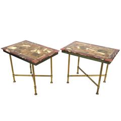 Vintage Pair of 1970s Onxy Marble-Topped Side Tables
