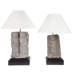 Pair of Custom Stone Fragment Lamps 