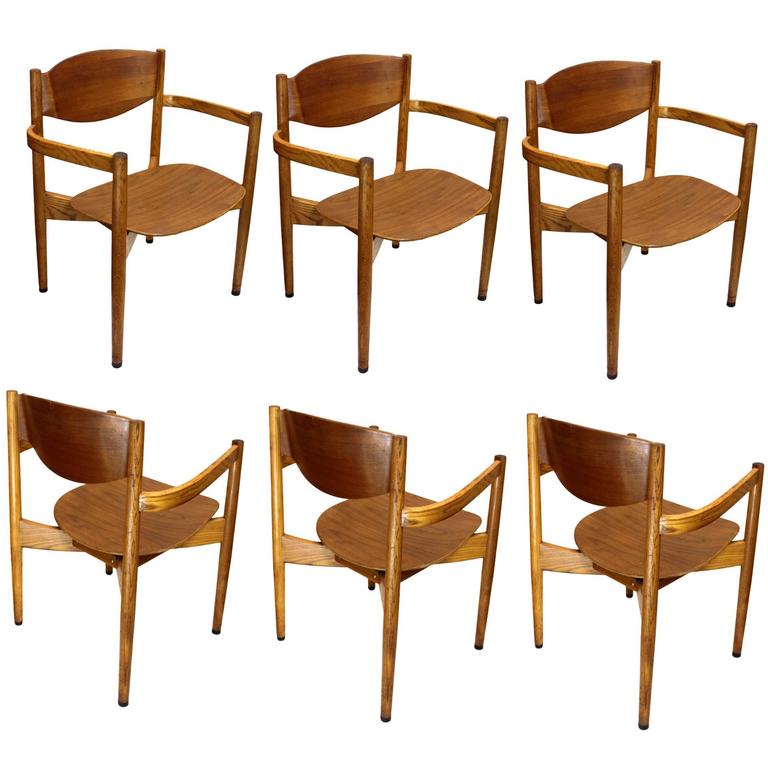 Set of Six Vintage Mid Century Modern Stacking Chairs by Jens