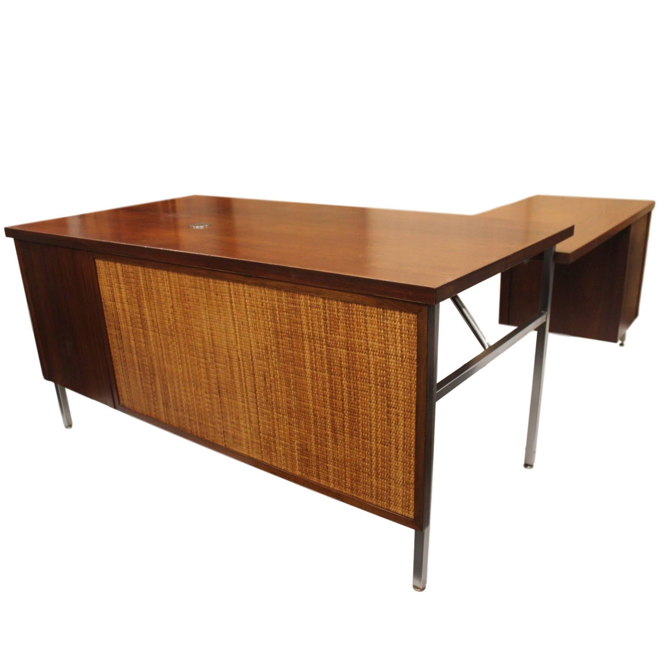Vintage 1960s Mid-Century Modern Walnut & Chrome Executive Desk by Steelcase