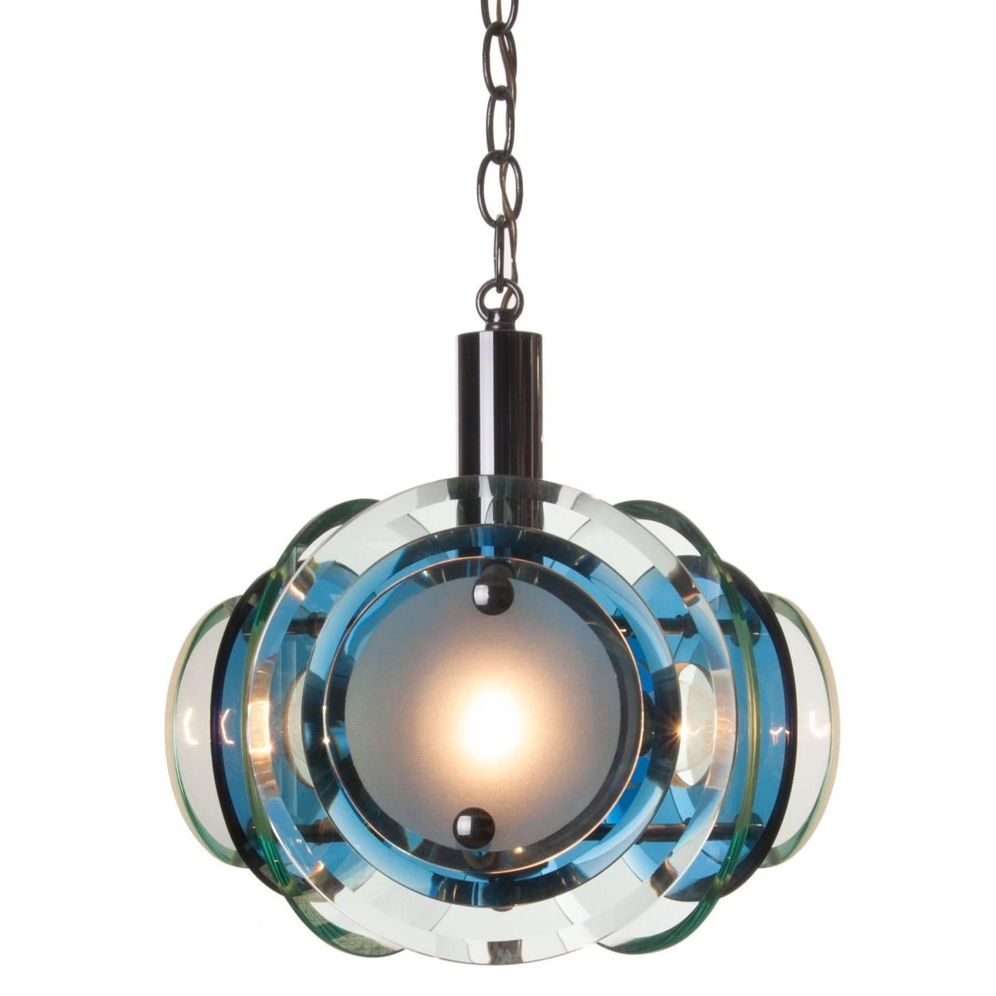 1970s Chrome and Glass Pendant Attributed to Veca