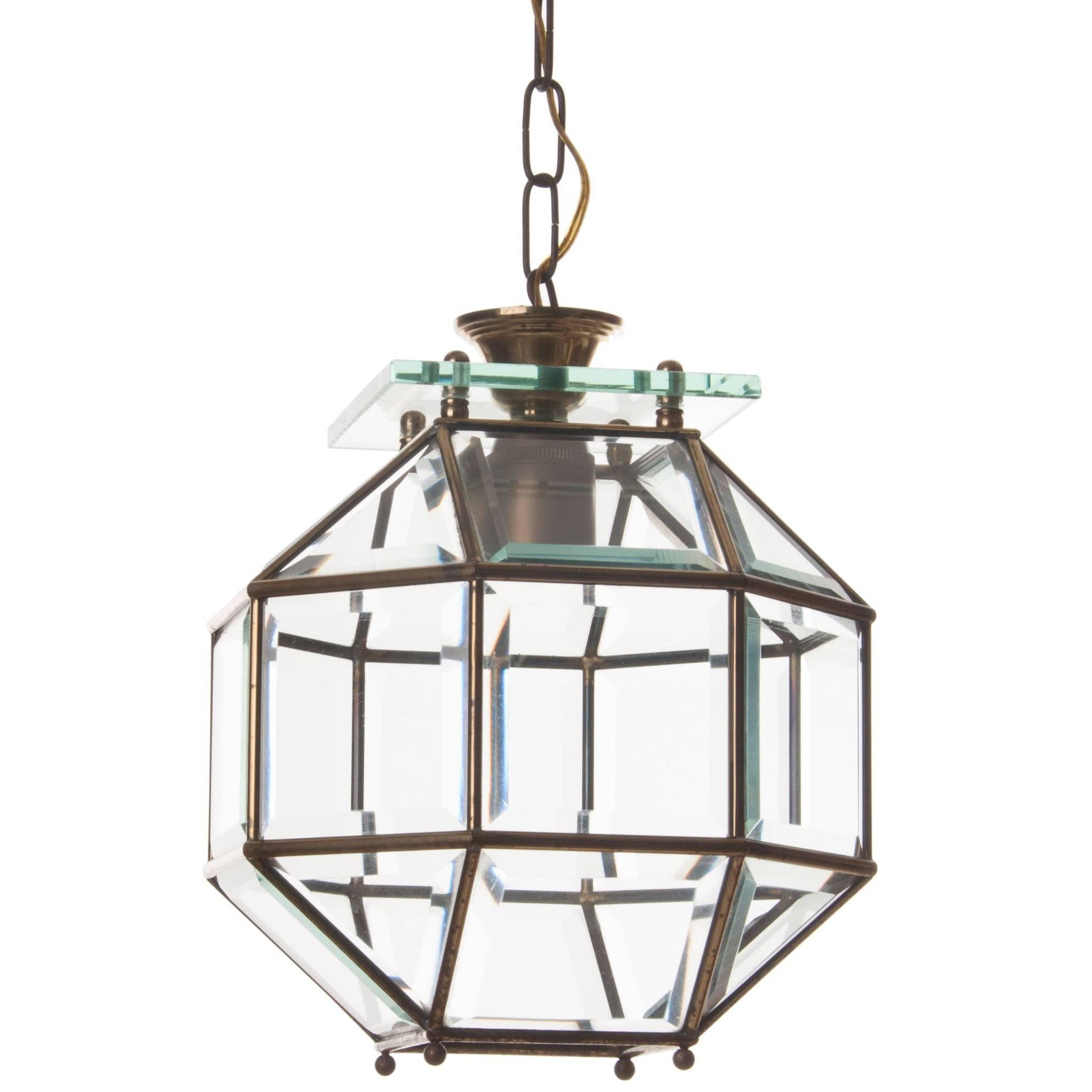 1950s Glass and Brass Lantern Attributed to Fontana Arte For Sale