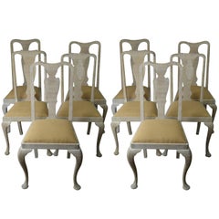 Harlequin Set of Twelve ( 12 ) Antique Gustavian Style Limed Oak Dining Chairs