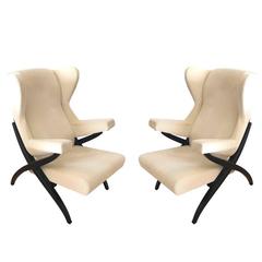 Franco Albini Fiorenza Lounge Chairs beige cotton Velvet