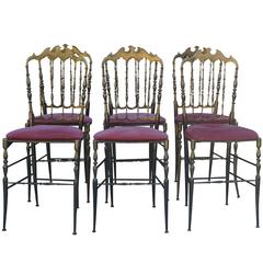 20th Century a Set of Six Chiavari Modernist Brass Chairs 2