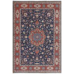 Fine Navy Background Vintage Tabriz Persian Rug 2