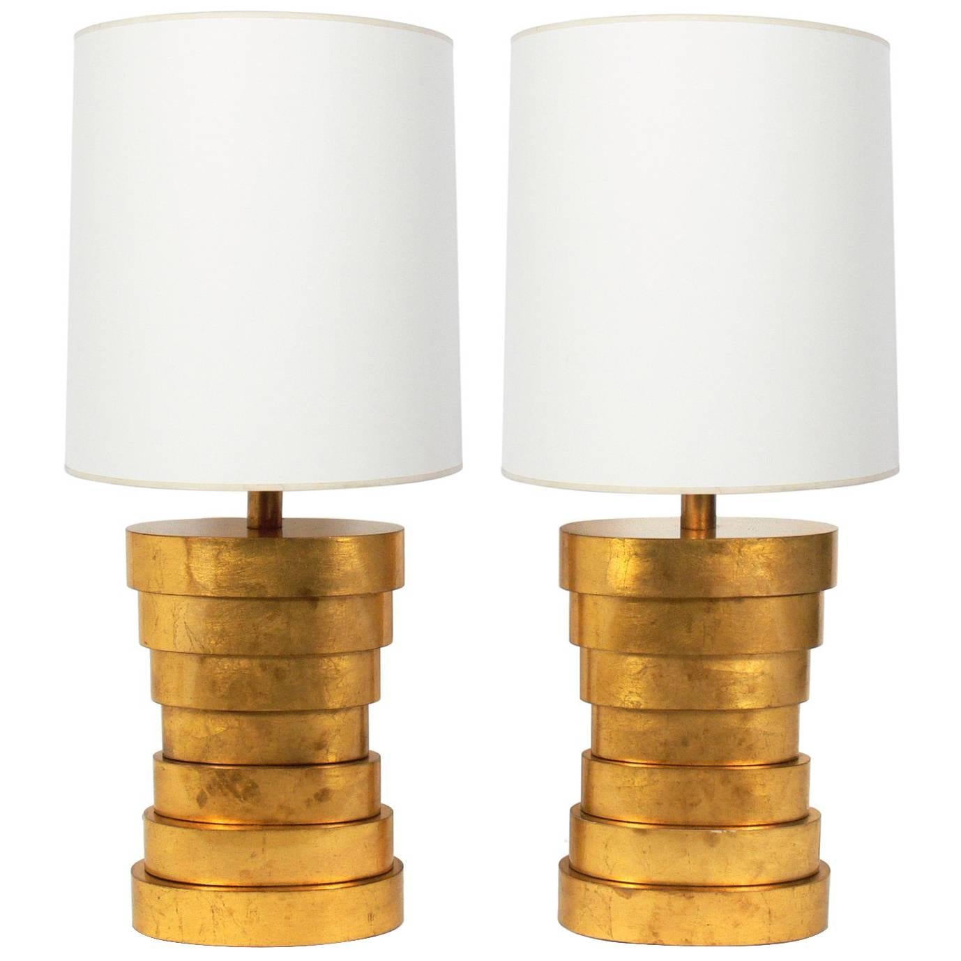Large-Scale Gold Leafed Stacked Lamps