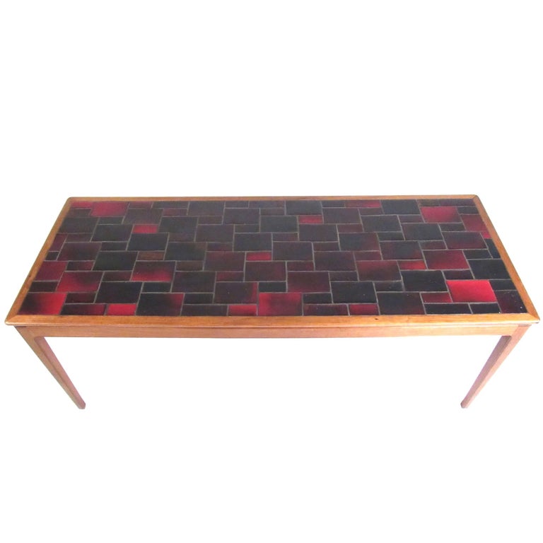 Mid-Century Tile Top Coffee Table For Sale