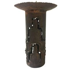 Single Signed Brutalist Copper Tall Candleholder by E.Schran, 1989 7