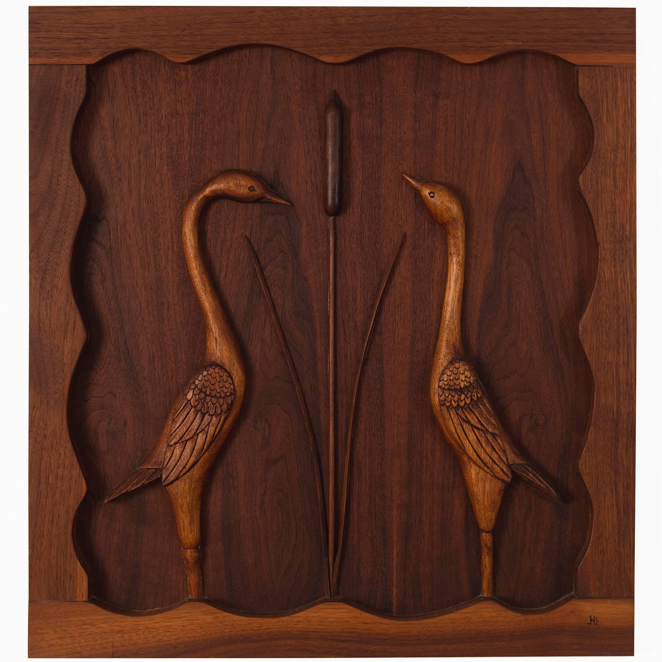 Modern Carved Panel with Egrets