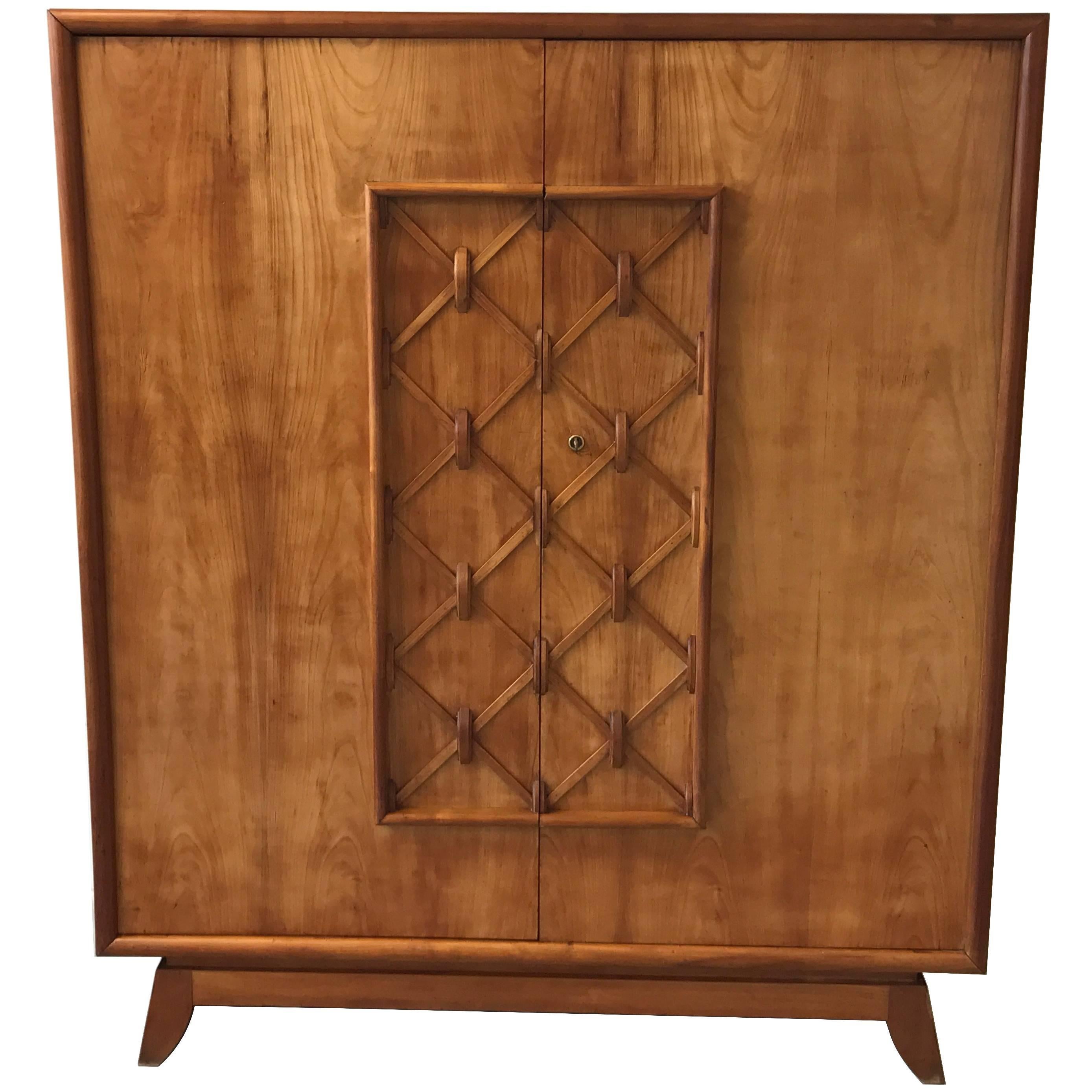 1930s Jean Royere-Style Maple Lattice Linen Press