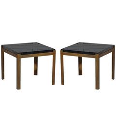 Pair of 'Caisson' Lacquer and Patinated Brass Side Tables by Design Frères