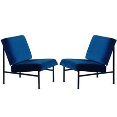 Pair of 'Déclive' Velvet and Blackened Steel Slipper Chairs by Design Frères