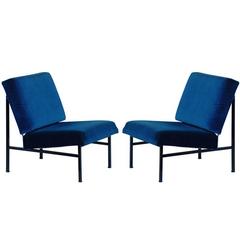 Pair of 'Déclive' Velvet and Blackened Steel Slipper Chairs by Design Frères 8