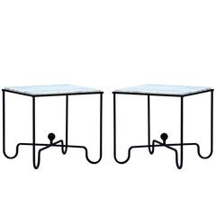 Pair of 'Entretoise' Marble and Wrought Iron Side Tables by Design Frères