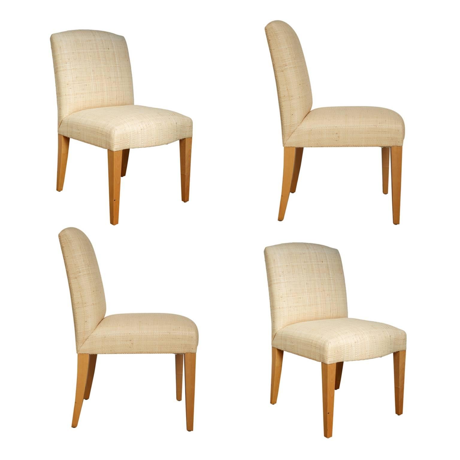 Donghia Woven Grasscloth, Custom Plaza Chairs, Set of Four