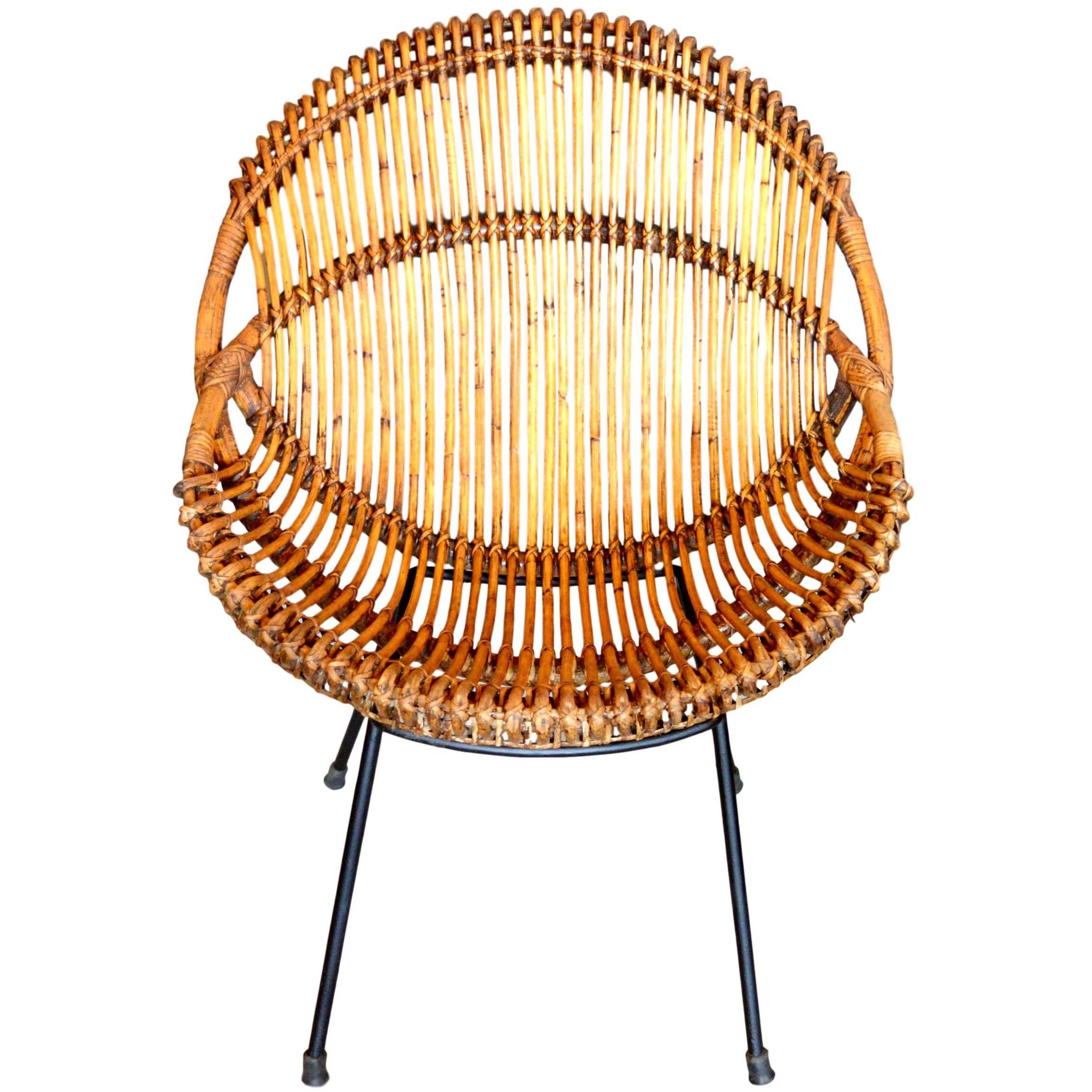 French Rattan and Iron Scoop Chair