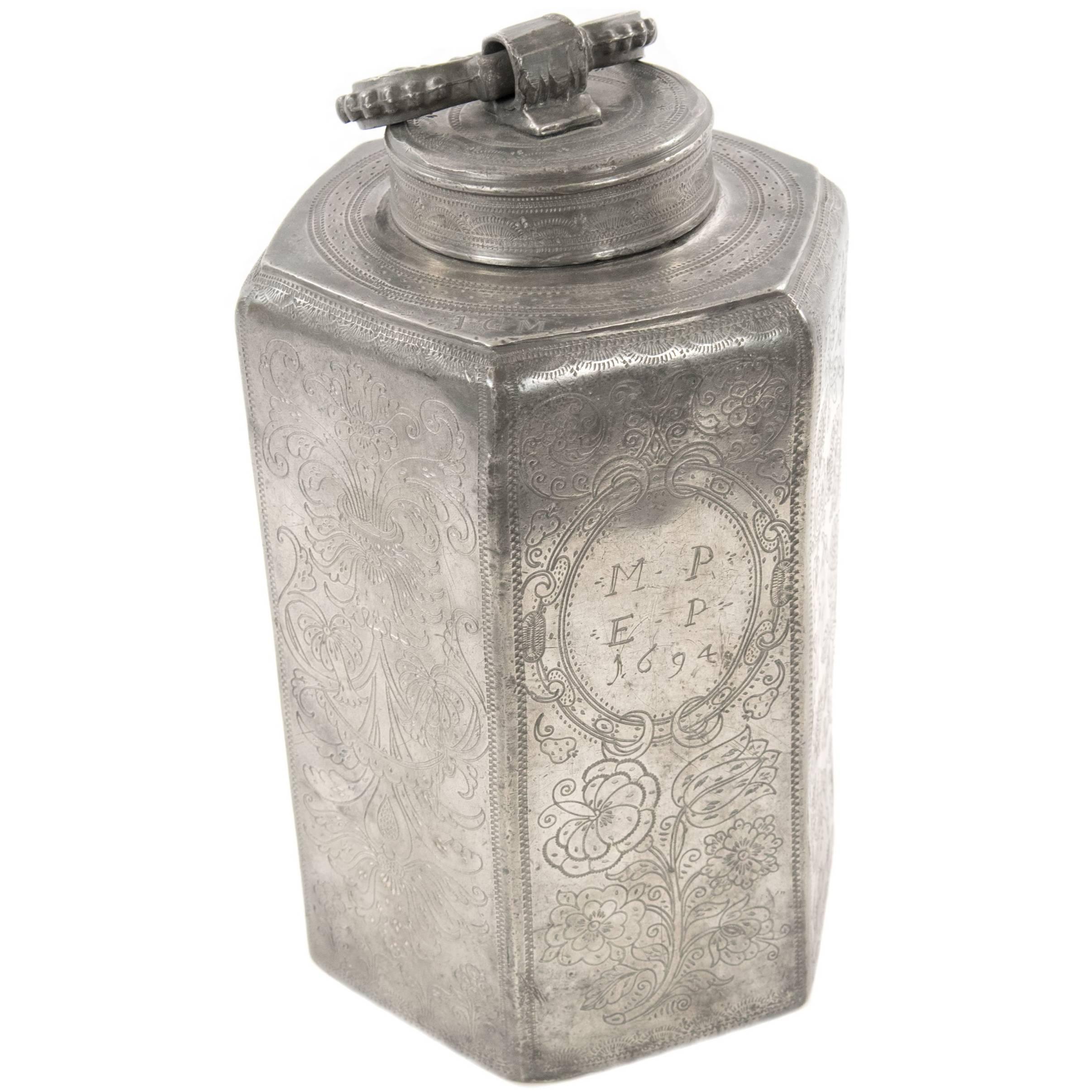 17th Century German Pewter Canister