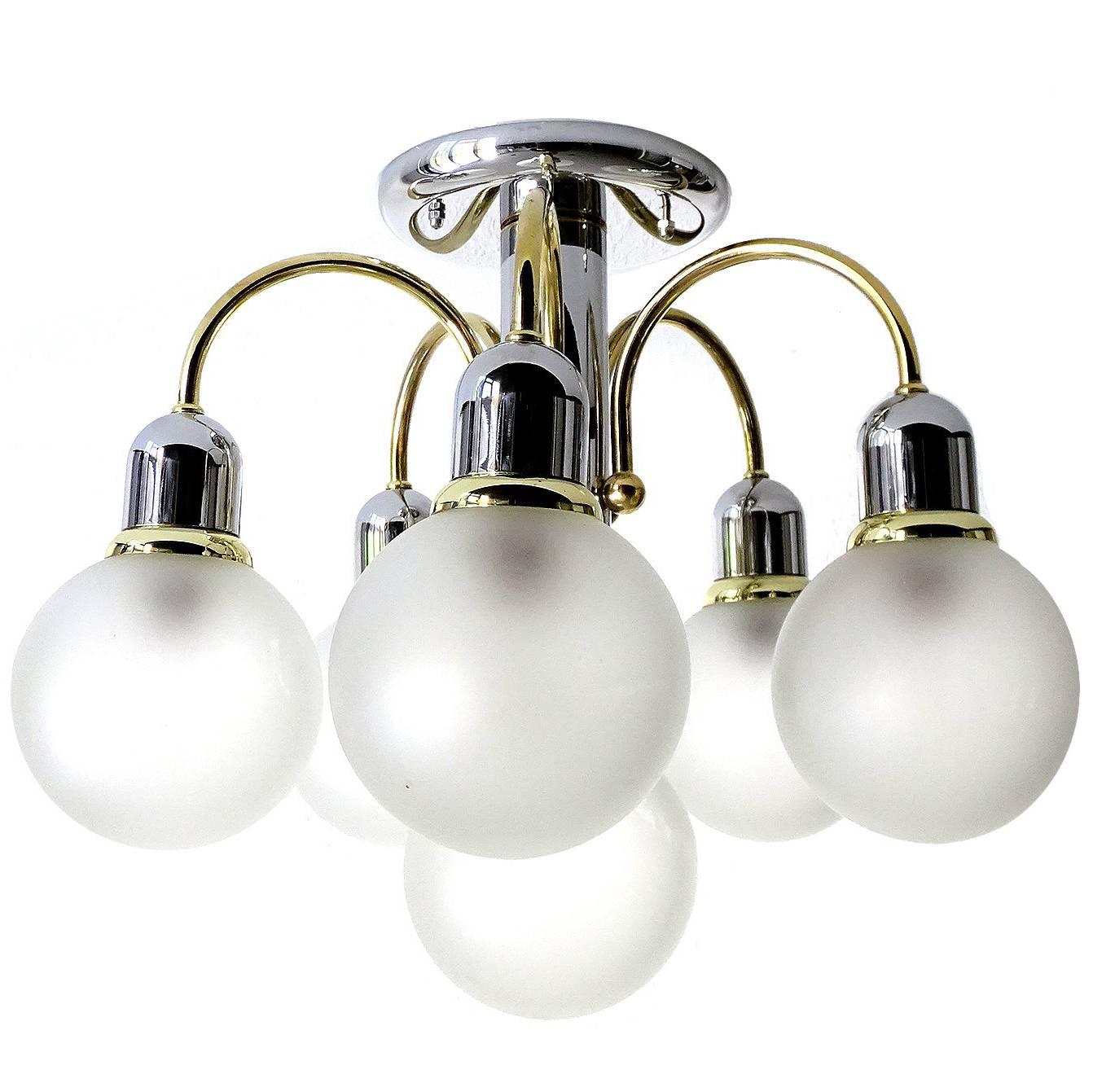 MidCentury Modern Honsel Globe Flush Pendant Light, Stilnovo Gio Ponti Era  For Sale