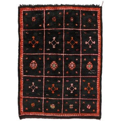 Vintage Moroccan Rug, Black Moroccan Area Rug with Tribal Style