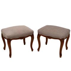 Pair of Antique French Walnut Upholstered Stools