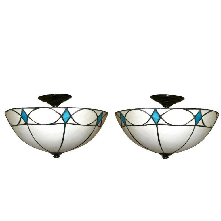 Set of Six Leaded Glass Light Fixtures For Sale at 1stdibs