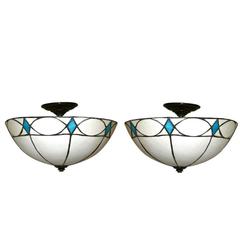 Set of Six Leaded Glass Light Fixtures 10