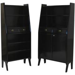 Pair of Large Ebonised Architectural Bookcases