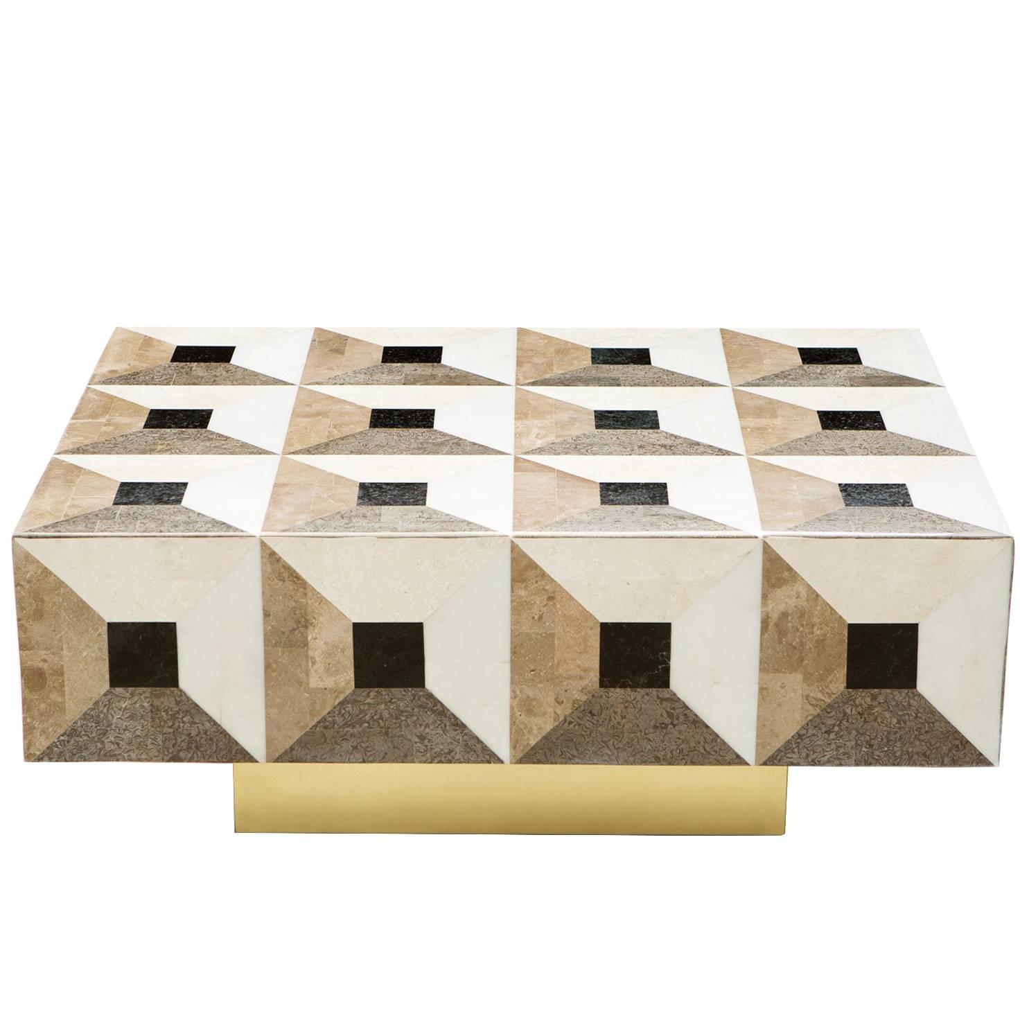 Moonlight Kaleidoscope Coffee Table in Marble Marquetry Smaller Version For Sale