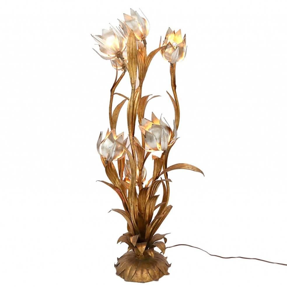 Hollywood Regency Gilt Floral Floor Lamp