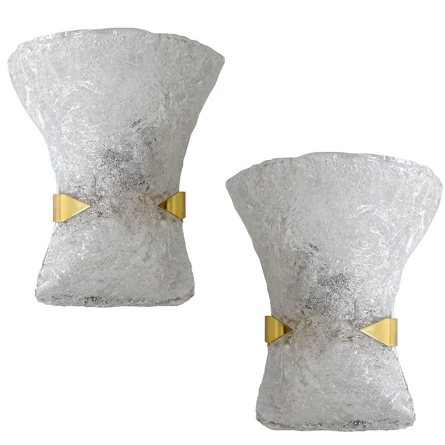 Mid Century Pair Bow-Tie Murano Glass & Brass Sconces,  Kalmar Style For Sale