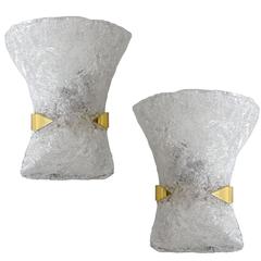 Pair of Large Murano Glass and Brass Sconces, 1960s Modernist Design Lights 9