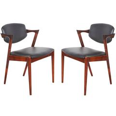 Kai Kristiansen Black Leather Dining Chairs - Pair 12