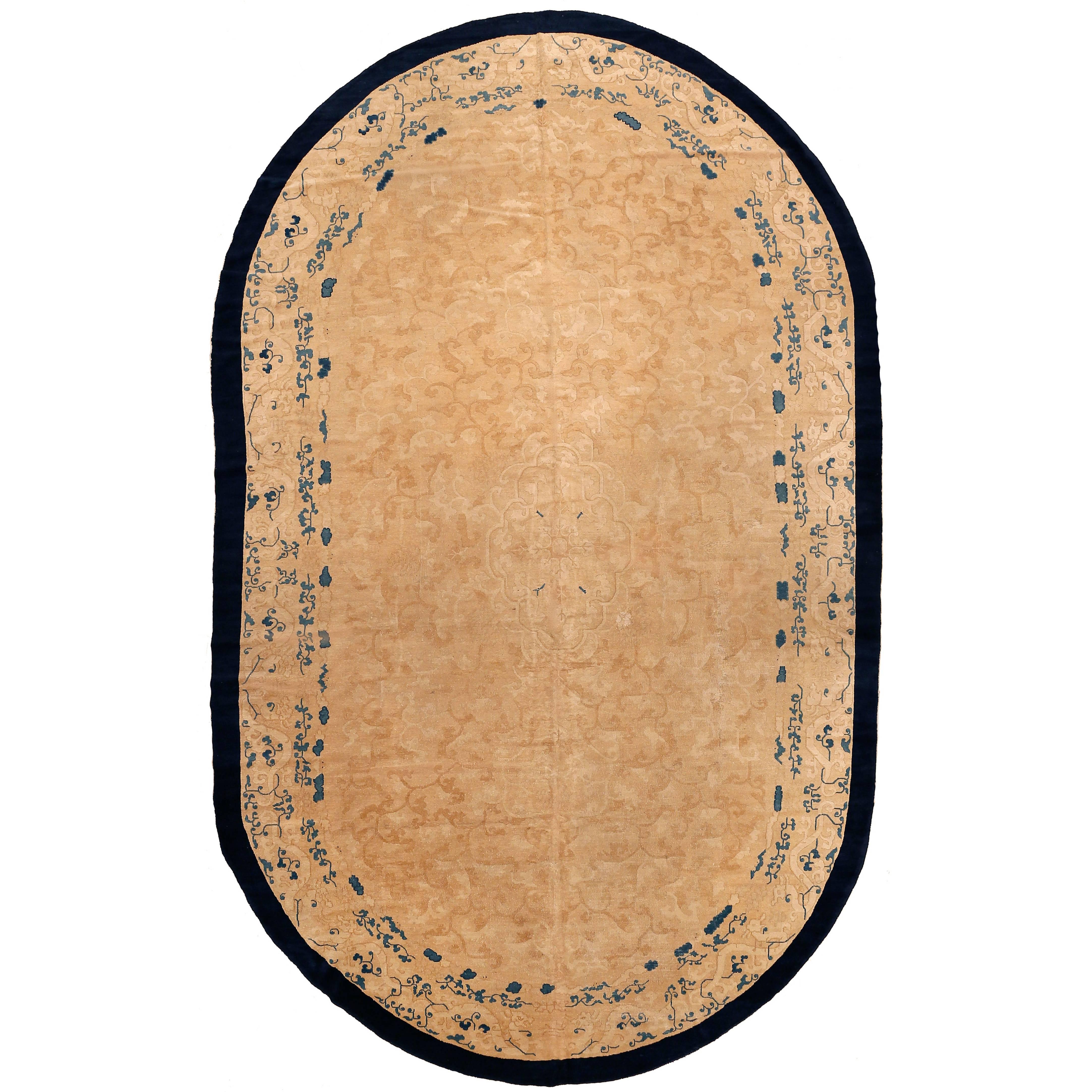 Large Oval Fine Antique Chinese Carpet For Sale