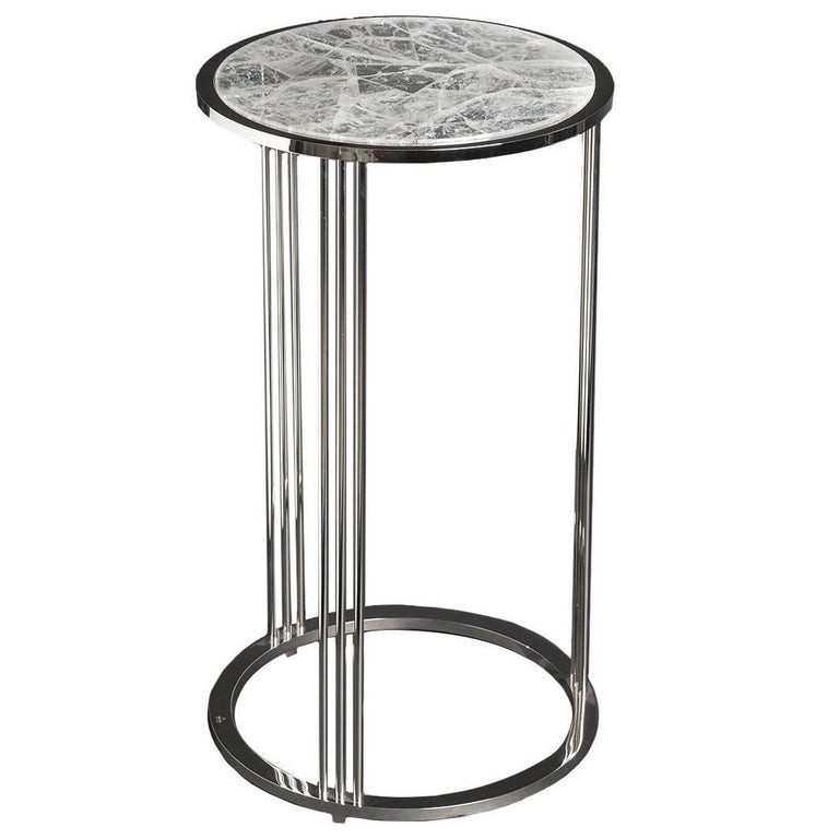 Tall Hyaline Quartz Round Side Table, Tall Round Accent Table